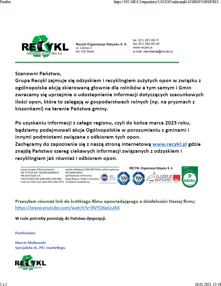 informacja dot. opon