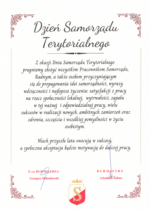 Życzenia z okazji Dnia Samorządu Terytorialnego 