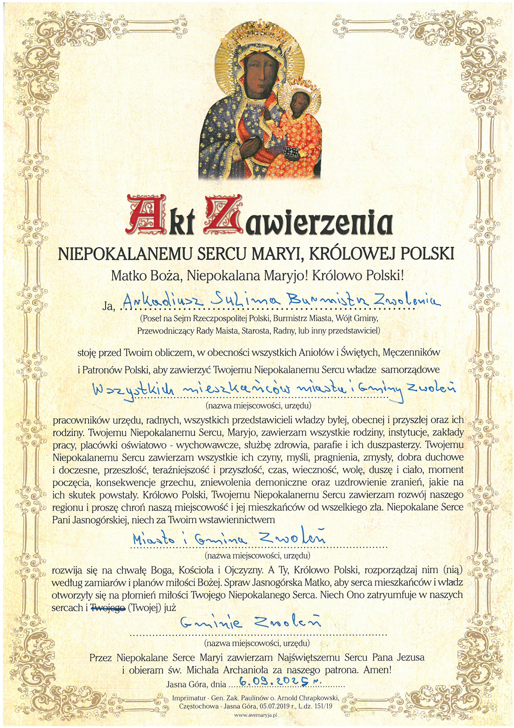 Tekst aktu zawierzenia